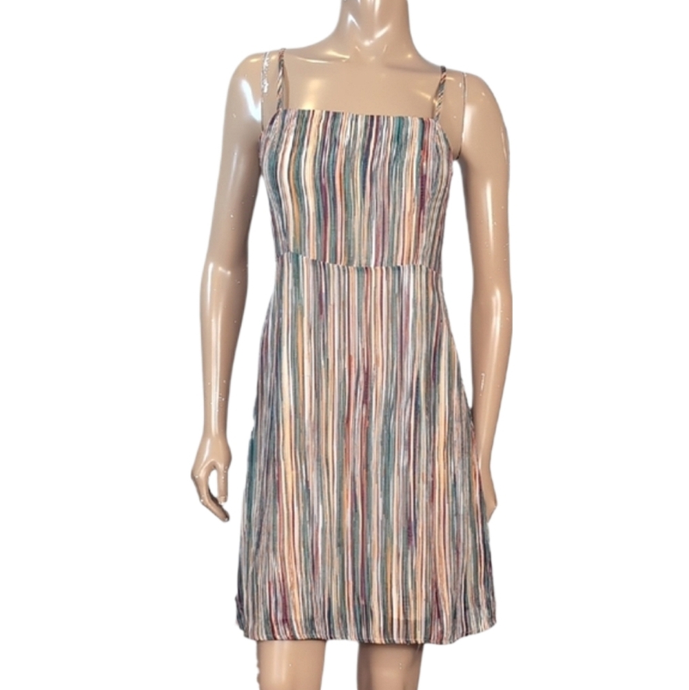 Vernacular Striped Multicolor Spaghetti Strap Dress A-line Sundress Size Small
